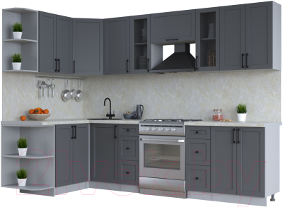 Кухонный гарнитур Интерлиния Тренд 1.5x2.8 левая (пепел/пепел/опал светлый) - фото
