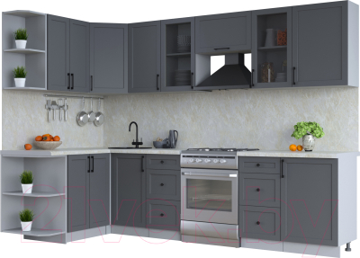 Кухонный гарнитур Интерлиния Тренд 1.5x2.9 левая (пепел/пепел/опал светлый) - фото