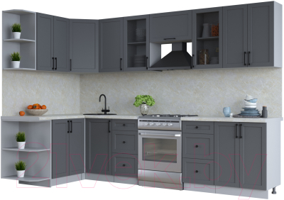 Кухонный гарнитур Интерлиния Тренд 1.5x3.0 левая (пепел/пепел/опал светлый) - фото