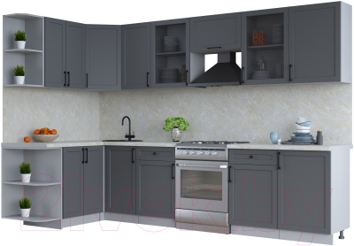 Кухонный гарнитур Интерлиния Тренд 1.5x3.1 левая (пепел/пепел/опал светлый) - фото