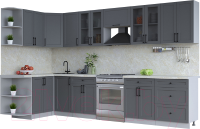 Кухонный гарнитур Интерлиния Тренд 1.5x3.4 левая (пепел/пепел/опал светлый) - фото