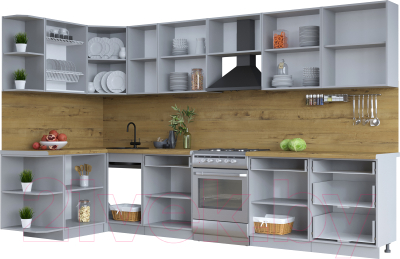 Кухонный гарнитур Интерлиния Тренд 1.5x3.4 левая (пепел/пепел/опал светлый)
