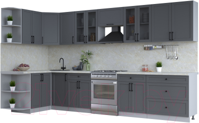 Кухонный гарнитур Интерлиния Тренд 1.5x3.6 левая (пепел/пепел/опал светлый) - фото