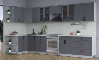 Кухонный гарнитур Интерлиния Тренд 1.5x3.6 левая (пепел/пепел/опал светлый)