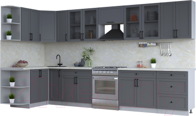 Кухонный гарнитур Интерлиния Тренд 1.5x3.7 левая (пепел/пепел/опал светлый) - фото