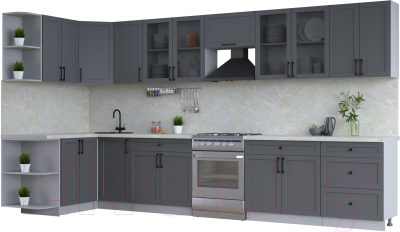 Кухонный гарнитур Интерлиния Тренд 1.5x3.8 левая (пепел/пепел/опал светлый) - фото