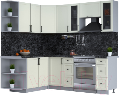 Кухонный гарнитур Интерлиния Тренд 1.7x2.2 левая (белый/белый/кастилло темный) - фото