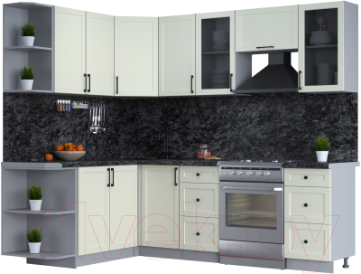 Кухонный гарнитур Интерлиния Тренд 1.7x2.4 левая (белый/белый/кастилло темный) - фото