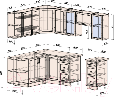 Кухонный гарнитур Интерлиния Тренд 1.7x2.4 левая (белый/белый/кастилло темный)