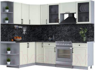 Кухонный гарнитур Интерлиния Тренд 1.7x2.5 левая (белый/белый/кастилло темный) - фото