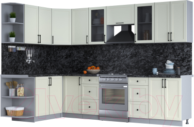 Кухонный гарнитур Интерлиния Тренд 1.7x3.0 левая (белый/белый/кастилло темный) - фото
