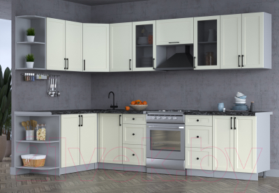 Кухонный гарнитур Интерлиния Тренд 1.7x3.0 левая (белый/белый/кастилло темный)