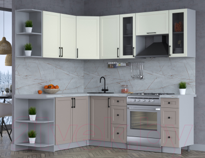 Кухонный гарнитур Интерлиния Тренд 1.7x2.2 левая (луна/белый/серый каспий)