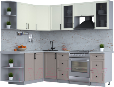 Кухонный гарнитур Интерлиния Тренд 1.7x2.4 левая (луна/белый/серый каспий) - фото