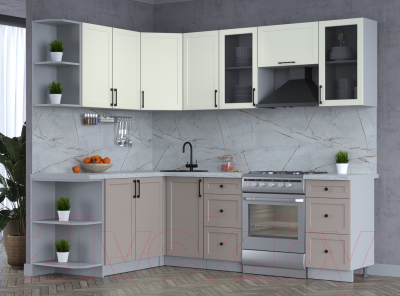 Кухонный гарнитур Интерлиния Тренд 1.7x2.4 левая (луна/белый/серый каспий)