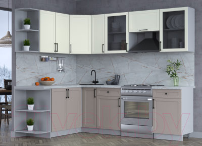 Кухонный гарнитур Интерлиния Тренд 1.7x2.5 левая (луна/белый/серый каспий)