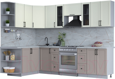 Кухонный гарнитур Интерлиния Тренд 1.7x2.8 левая (луна/белый/серый каспий) - фото