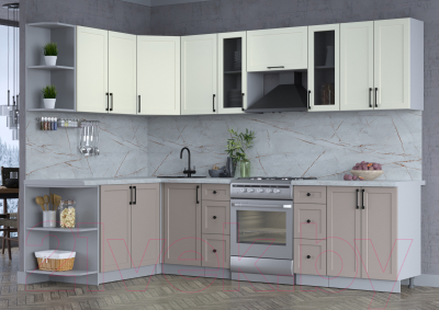 Кухонный гарнитур Интерлиния Тренд 1.7x2.8 левая (луна/белый/серый каспий)