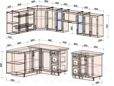 Кухонный гарнитур Интерлиния Тренд 1.7x2.8 левая (луна/белый/серый каспий)