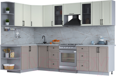 Кухонный гарнитур Интерлиния Тренд 1.7x3.0 левая (луна/белый/серый каспий) - фото