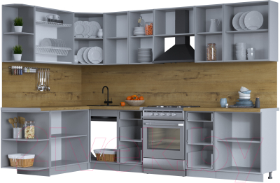 Кухонный гарнитур Интерлиния Тренд 1.7x3.0 левая (луна/белый/серый каспий)