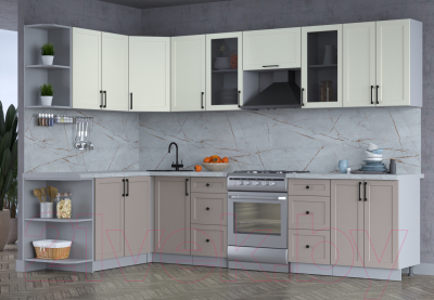 Кухонный гарнитур Интерлиния Тренд 1.7x3.0 левая (луна/белый/серый каспий)