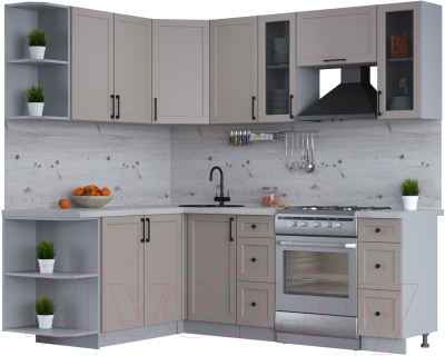 Кухонный гарнитур Интерлиния Тренд 1.7x2.2 левая (луна/луна/бискайская сосна) - фото