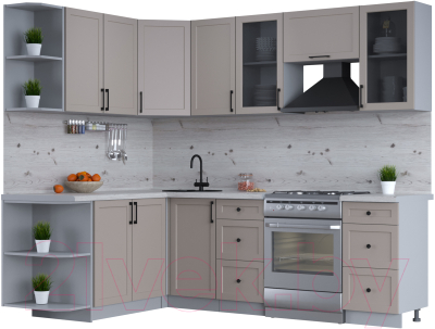 Кухонный гарнитур Интерлиния Тренд 1.7x2.4 левая (луна/луна/бискайская сосна) - фото