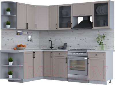 Кухонный гарнитур Интерлиния Тренд 1.7x2.5 левая (луна/луна/бискайская сосна) - фото