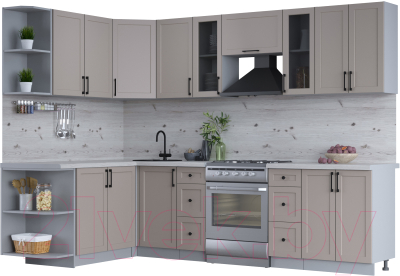 Кухонный гарнитур Интерлиния Тренд 1.7x2.8 левая (луна/луна/бискайская сосна) - фото