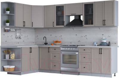 Кухонный гарнитур Интерлиния Тренд 1.7x3.0 левая (луна/луна/бискайская сосна) - фото