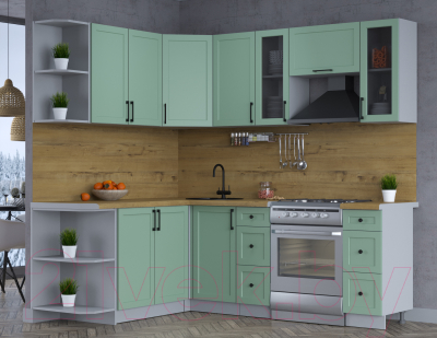 Кухонный гарнитур Интерлиния Тренд 1.7x2.2 левая (мята/мята/дуб бунратти)