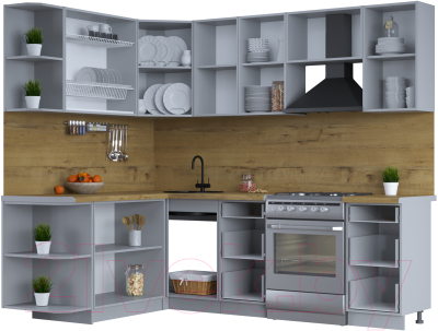 Кухонный гарнитур Интерлиния Тренд 1.7x2.4 левая (мята/мята/дуб бунратти)