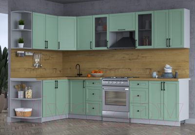 Кухонный гарнитур Интерлиния Тренд 1.7x3.0 левая (мята/мята/дуб бунратти)
