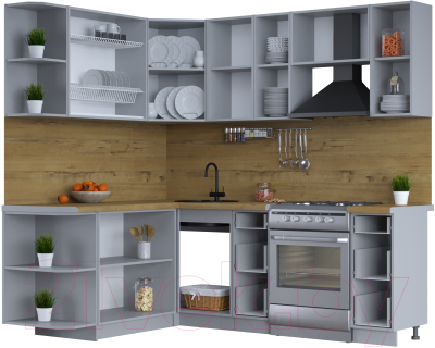 Кухонный гарнитур Интерлиния Тренд 1.7x2.2 левая (океан/океан/дуб бунратти)