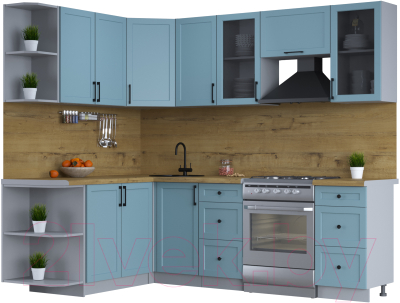 Кухонный гарнитур Интерлиния Тренд 1.7x2.4 левая (океан/океан/дуб бунратти) - фото