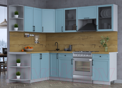 Кухонный гарнитур Интерлиния Тренд 1.7x2.5 левая (океан/океан/дуб бунратти)