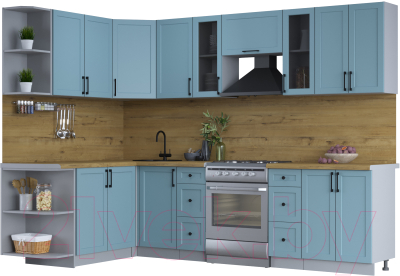 Кухонный гарнитур Интерлиния Тренд 1.7x2.8 левая (океан/океан/дуб бунратти) - фото