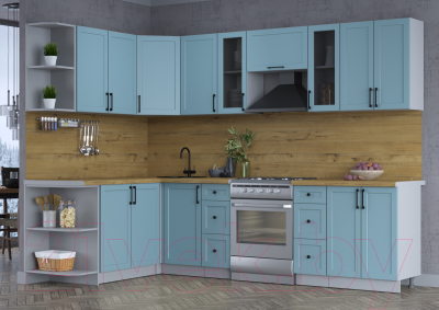 Кухонный гарнитур Интерлиния Тренд 1.7x2.8 левая (океан/океан/дуб бунратти)