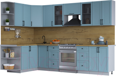 Кухонный гарнитур Интерлиния Тренд 1.7x3.0 левая (океан/океан/дуб бунратти) - фото