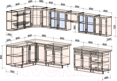 Готовая кухня Интерлиния Тренд 1.7x3.8 левая