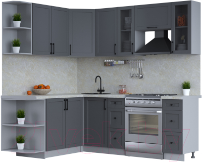 Кухонный гарнитур Интерлиния Тренд 1.7x2.2 левая (пепел/пепел/опал светлый) - фото