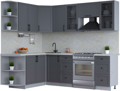 Кухонный гарнитур Интерлиния Тренд 1.7x2.4 левая (пепел/пепел/опал светлый) - фото