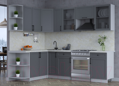 Кухонный гарнитур Интерлиния Тренд 1.7x2.5 левая (пепел/пепел/опал светлый)