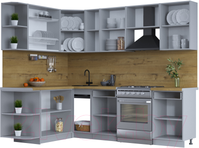Кухонный гарнитур Интерлиния Тренд 1.7x2.5 левая (пепел/пепел/опал светлый)