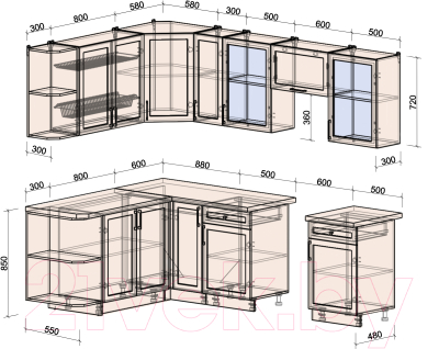 Кухонный гарнитур Интерлиния Тренд 1.7x2.5 левая (пепел/пепел/опал светлый)