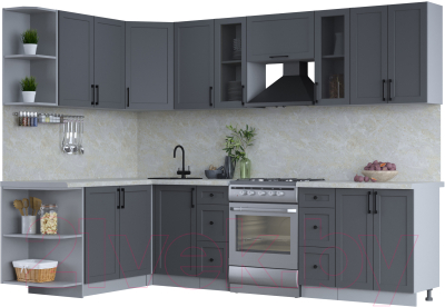 Кухонный гарнитур Интерлиния Тренд 1.7x2.8 левая (пепел/пепел/опал светлый) - фото