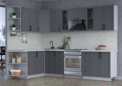 Кухонный гарнитур Интерлиния Тренд 1.7x2.8 левая (пепел/пепел/опал светлый)