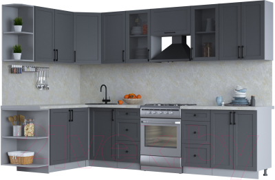 Кухонный гарнитур Интерлиния Тренд 1.7x3.0 левая (пепел/пепел/опал светлый) - фото