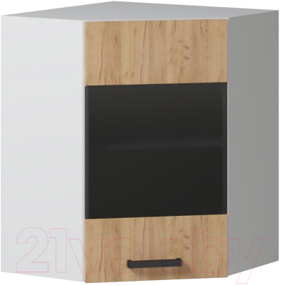 Шкаф навесной для кухни Genesis Мебель Алиса Craft угловой 600 со стеклом (белый/дуб золотой) - фото